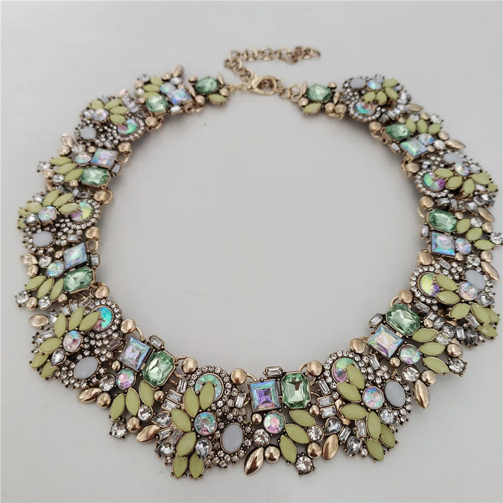 2025 New Fashion Crystal Rhinestones Large Collar Choker Necklace Earrings Women Jewelry Sets Indian Statement Wedding Necklace