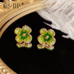 Shiny Green Rhinestone Pendant Earrings