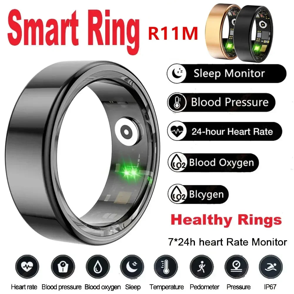 2024 New R11M Smart Ring Heart Rate Health Sleep Monitoring IP68 Waterproof Multi-sport Modes Titanium Steel Shell Ring