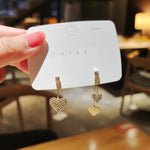 New Fashion White Square Rhinestone Zircon Double Pendant Gold Color Earrings for Women Unique Design Girls Trend Jewelry Gift
