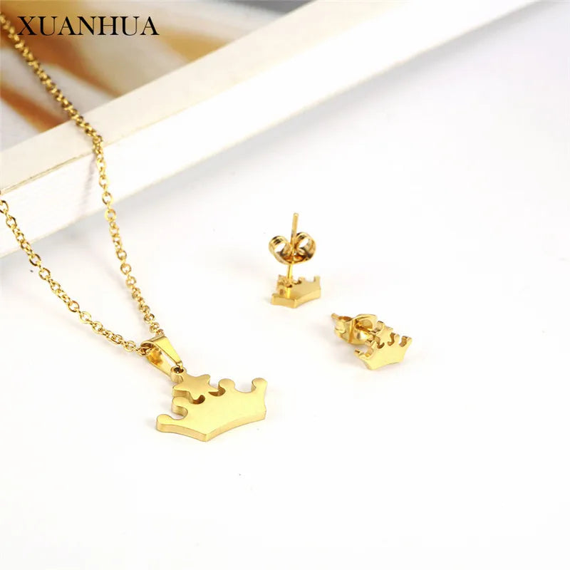 Heart Necklace Earrings Set Stainless Steel Jewelry Set Hert Lock Jewelry Sets Charm Simple Fashion Jewelry Gift chain