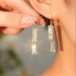 New Fashion White Square Rhinestone Zircon Double Pendant Gold Color Earrings for Women Unique Design Girls Trend Jewelry Gift