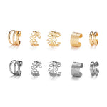 This set includes five pieces of vintage-style gold color leaf ear cuffs that do not require piercing, designed as fake cartilage clip earrings suitable for both women and men who appreciate creative and trendy jewelry pieces.