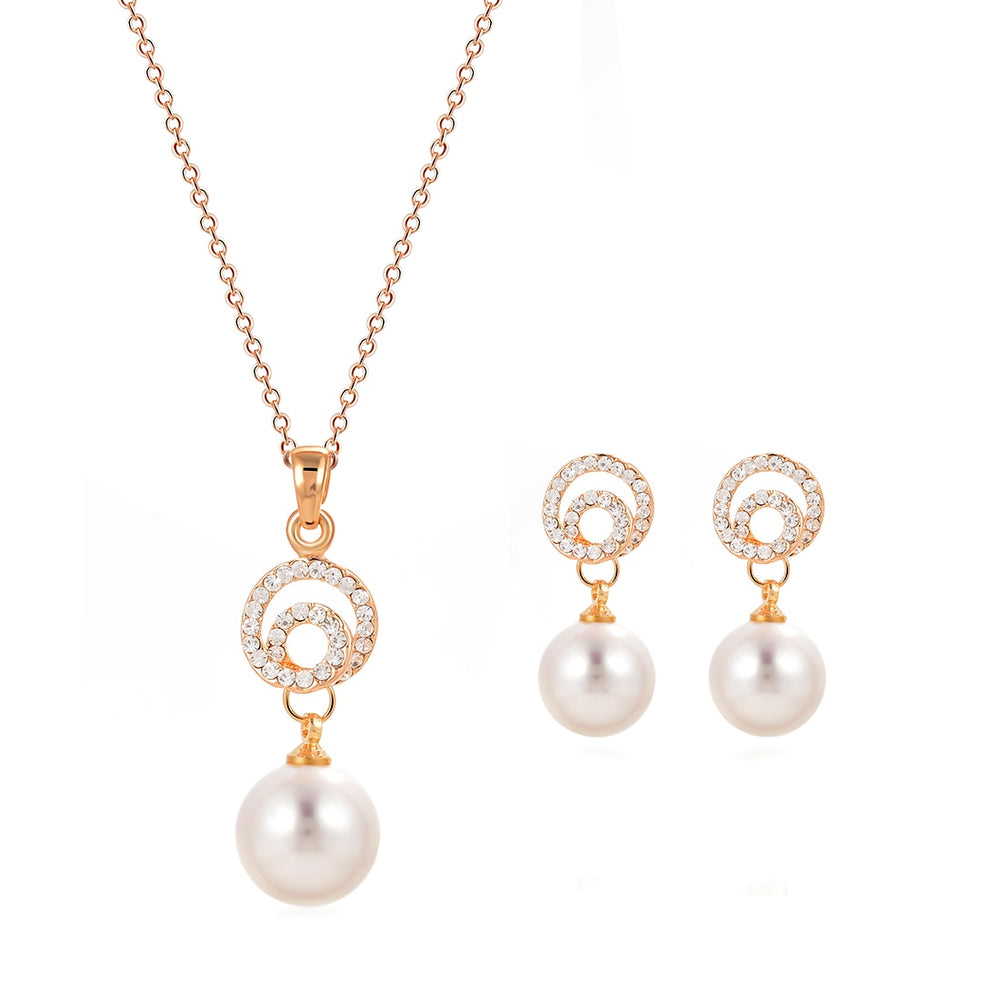 Gold Color Simulated Pearl Jewelry Set