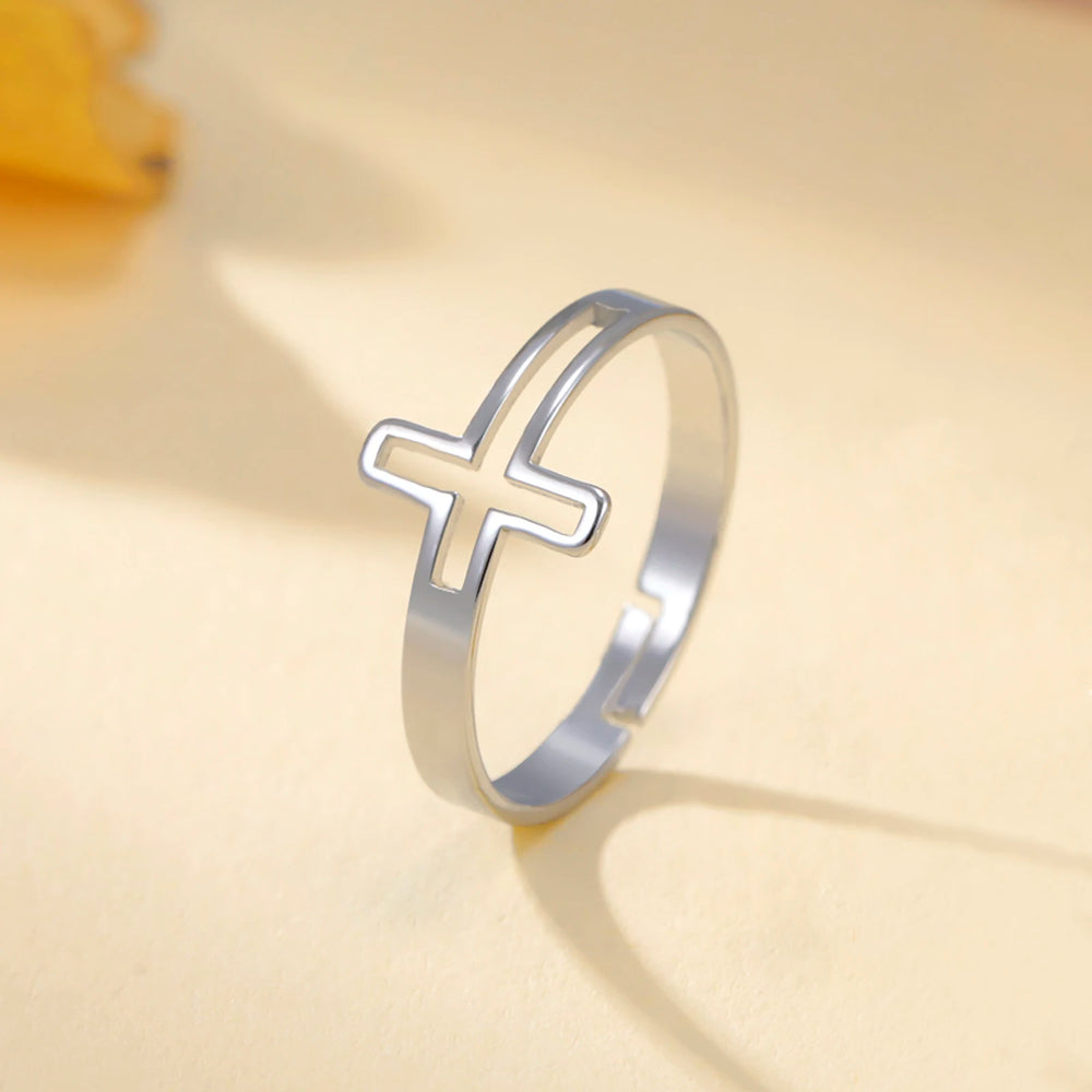 2025 Trend Cross Ring Gold Color Open Finger Rings for Women Christian Jesus Stainless Steel Jewelry Friends Gifts New