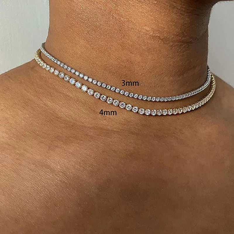 Choker Iced Out Tennis Chain Necklace For Women Luxury Cubic Zirconia Crystal Short Hiphop Neck Accessories Jewelry OHN016