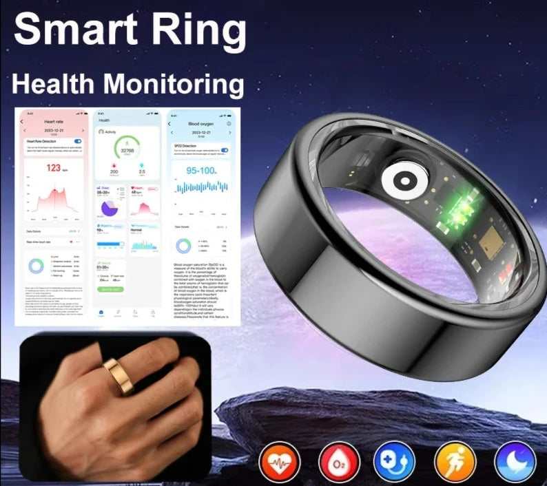 Smart Ring Men Military Stainless Steel Shell Health Heart Rate Sleep Monitor Smart Ring IP68 Waterproof Sports Mode Finger Ring