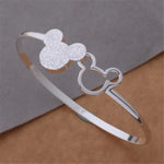 925 Sterling Silver fine Frosted Mickey bangle Bracelets for Women adjustable Fashion Party Wedding Accessories Jewelry Gifts