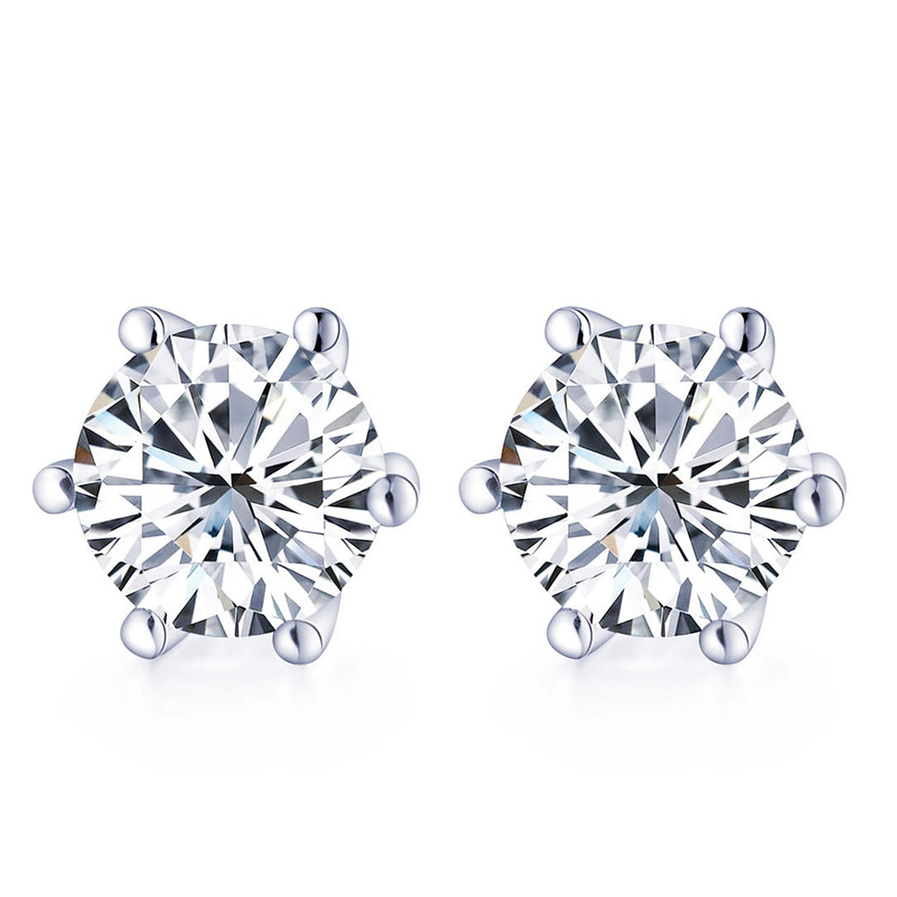 Round Moissanite Diamonds Silver Stud Earrings 925 Women 5mm/6.5mm DF White Stones Earring Jewelry Accessories