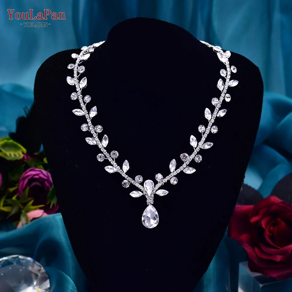 Elegant Crystal Woman Necklace Bridal Clavicle Chain Choker Wedding Party Diamante Brides Jewelry Anniversary Gift HN01