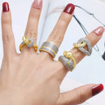 Fashion White Crystal Leopard Statement Rings for Women Copper Gold Plated Crossover Open Ring Jewelry Gift rigs89