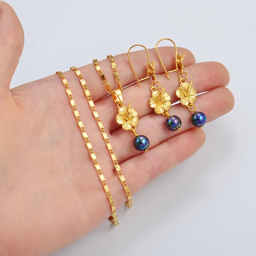 Hawaiian Flower Jewelry sets Hawaiian Pendant Necklaces Earrings Guam Micronesia Chuuk Party & Wedding @262306