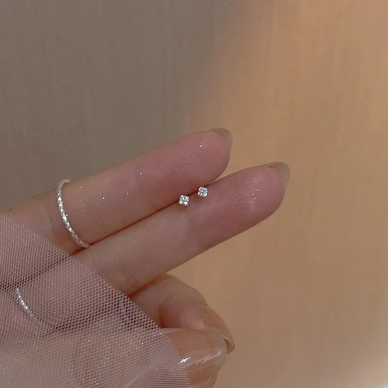 925 Silver Needle Shiny Zircon Stud Earrings Women  Style Cute Sweet Jewelry Accessories  Simple Fashion Jewelry Accessories