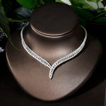 Classic rectangular cubic zirconia wedding necklace and earring set Dubai Nigeria CZ Bridal Jewelry Set