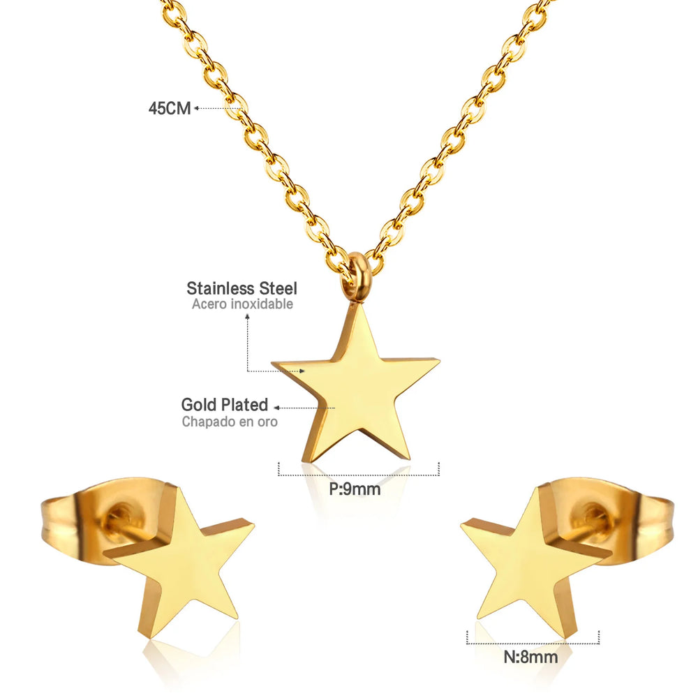 Korean Tiny Jewelry Sets For Women Wedding Party Stainless Steel No Fade Pendant Necklaces And Stud Earrings Jewelry Gifts