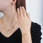 New Luxury Stainless Steel Five Leaf Flower Bracelet Necklace Earrings Ring Jewelry Set Classic for Woman Party Fashion Jewelry