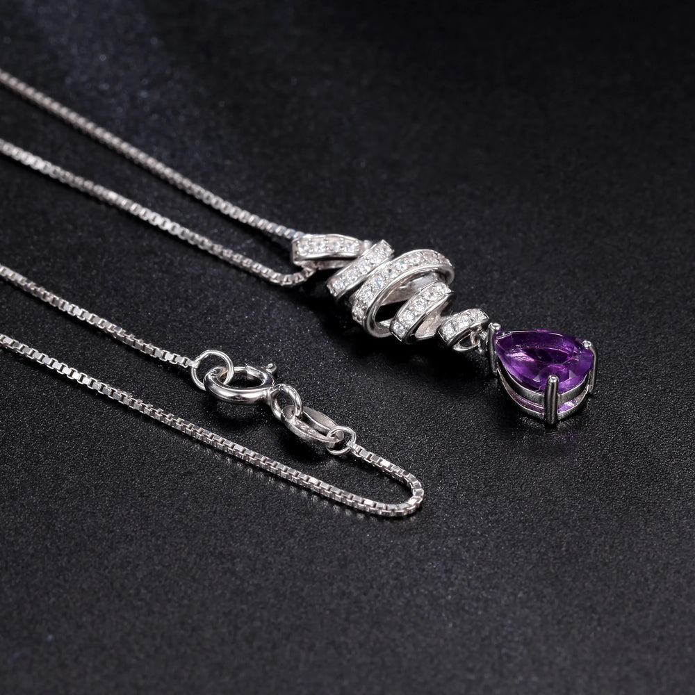 Ribbon Swirl Necklace 6x8mm Pear Shape Natural Amethyst Gemstone Necklace in 925 Stering SIlver Gift For Her