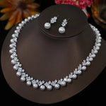 Elegant White CZ Wedding Accessories for Women Brides Classic Round Pearl Necklace and Earrings Costume Jewelry Sets X0482