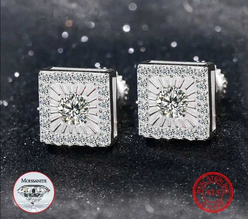 Fashion Square Hip Hop Sterling Silver Moissanite Earring For Women Jewelry Luxury Gift
