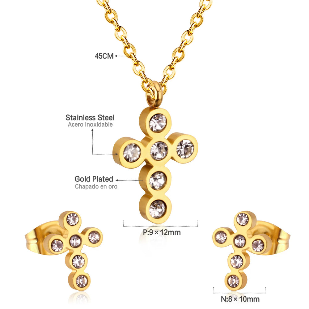 Korean Tiny Jewelry Sets For Women Wedding Party Stainless Steel No Fade Pendant Necklaces And Stud Earrings Jewelry Gifts