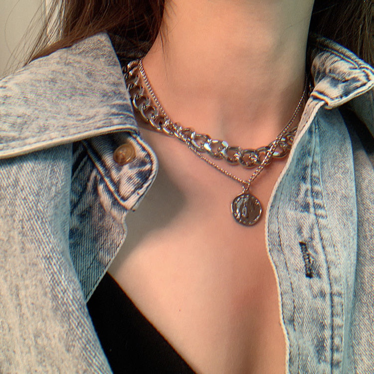 Vintage Multi Layered Pendants Necklace