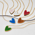 18K Gold PVD Plated Stainless Steel Colorful Enamel Heart Necklace Earring Set For Women Spring Summer Jewelry  Waterproof
