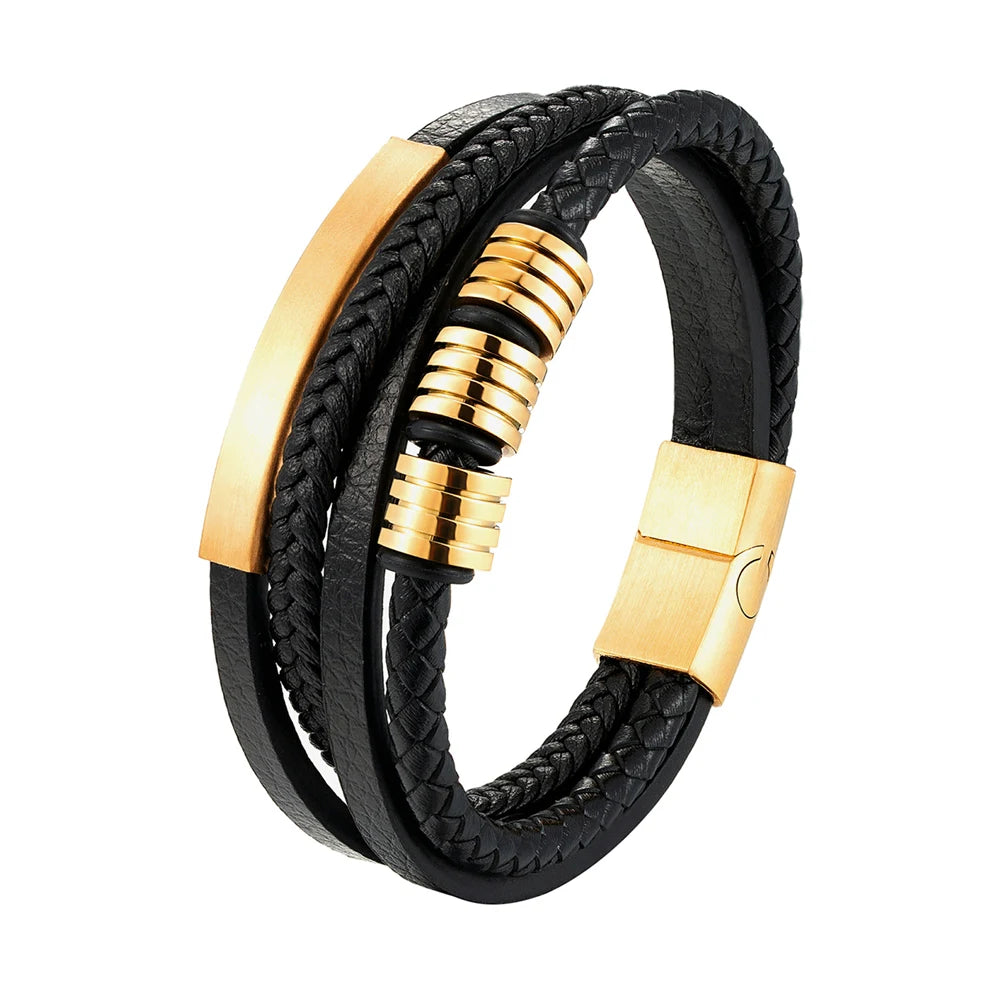 A range of exquisite luxury accessories with this high-quality men's fashion gift. Crafted from genuine black leather, these bracelets offer a unique combination of style and versatility. Perfect for those who appreciate a touch of wild handsomeness, these DIY bracelets make for a truly remarkable gift.