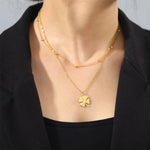 2025 Lucky Clover Pendant Necklace Stainless Steel Gold Color Double Layer Chain Necklaces for Women Girls Jewelry Gift