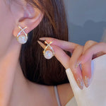 2025 New Inlaid Rhinestone Pearl Stud Earrings Women Personality Fashion Unique Design Earrings Wedding Jewelry Birthday Gift