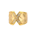 Chunky Wide Zircon Initial Letter Rings For Women Stainless Steel Opening Finger Ring Hip Hop Minimalist Jewelry Gift Femme