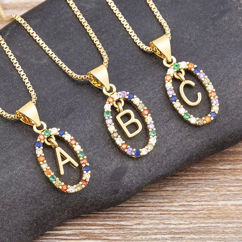 26 English Letters Pendant Necklace Zircon Fashion A - Z Initial M S C K Trendy Alphabet Long Chain For Women My Name Jewelry