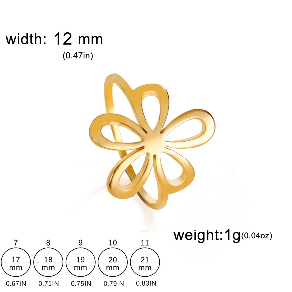 Flower Ring Stainless Steel Gold Color Finger Rings Women Girls Aesthetic Bohemian Jewelry Birthday Gift Wholesale