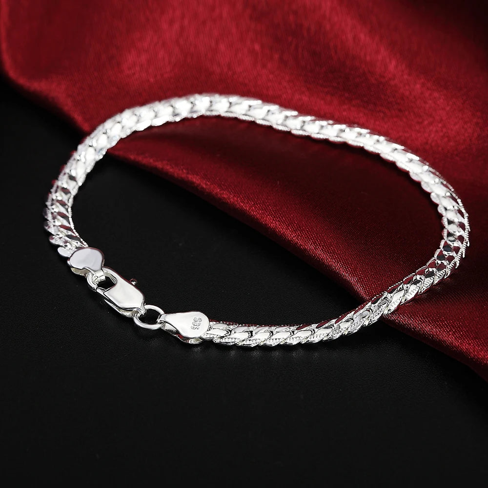 Fine 45-60cm 925 Sterling Silver 6MM Full Necklace Bracelet Fashion Jewelry For Women Men Link Chain Set Wedding Gift