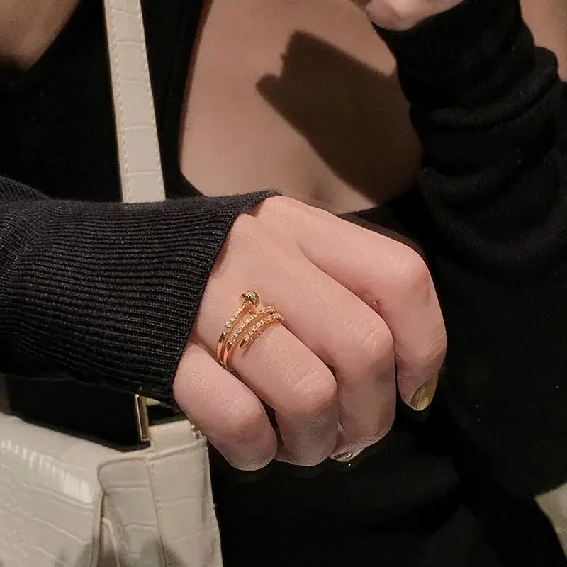 Korea New Fashion Jewelry Exquisite Gold Plated AAA Zircon Ring Elegant Women's Opening Adjustable Wedding Gift