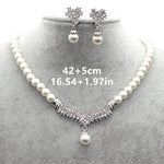 Women Bridal Elegant Wedding Party White Pearl Flower Rhinestone Angle Necklace Earrings Necklace Jewelry Set Banquet Gift