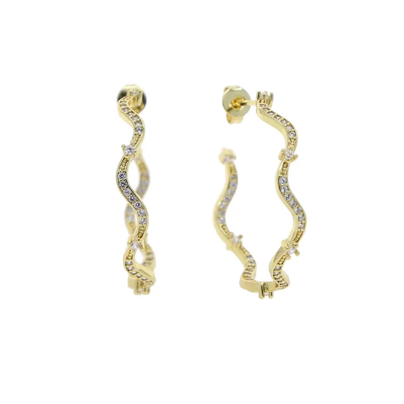 Hot Selling Fashion Women Jewelry Micro Paved 5A Cubic Zirconia CZ Wave Band Bracelet Ring Earring Necklace Set