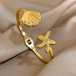 Greatera Stainless Steel Double Flower Cuff Bracelet Bangle for Women Gold Color Metal Floral Bracelets Waterproof Party Jewelry
