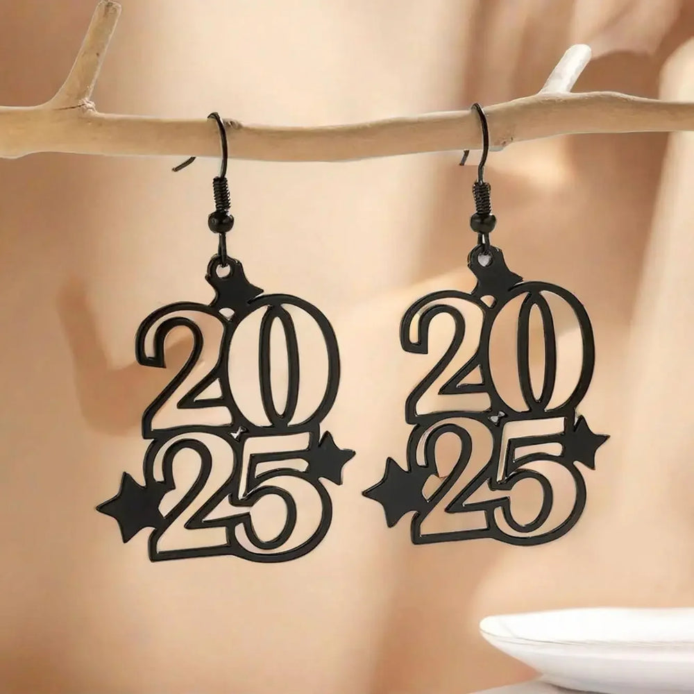 Women's Fashion Number 2025 Earrings Sparkling Rhinestone Drop Earrings Happy New Year Earrings for Party Banquet Ear Jewelry