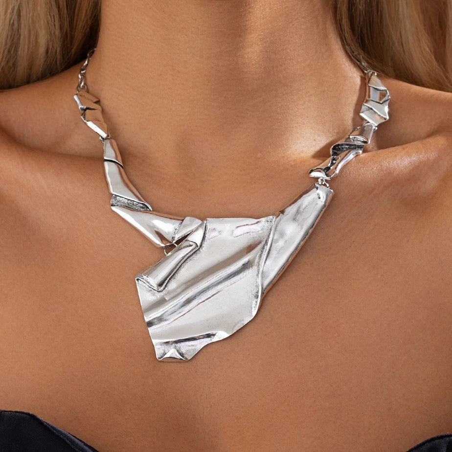 3Pcs/Set Creative Punk Irregular Chunky Necklace Drop Earrings Open Rings for Women Trendy 2025 Grunge Jewelry Set New