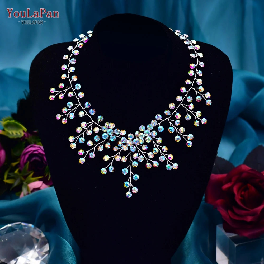 Elegant Crystal Woman Necklace Bridal Clavicle Chain Choker Wedding Party Diamante Brides Jewelry Anniversary Gift HN01