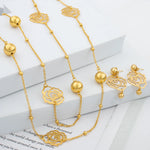 Gold Color Jewelry Set Fashion Long Chain Necklace Stud Earings Set African Bride Jewelry For Women Wedding Party Gifts