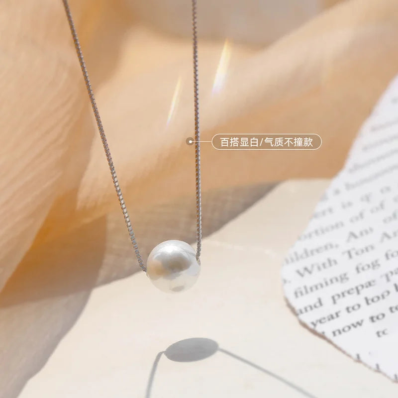 4mm 5mm 6mm Imitation Pearl Pendant Necklace for Women Elegant Romantic Invisible Fish Wire Clavicle Bead Collar Wedding Jewelry