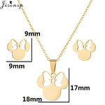 Cartoon Bowknot Mouse Stainless Steel Jewelry Set for Women Fashion Anime Animal Necklace Earrings Party Accessories