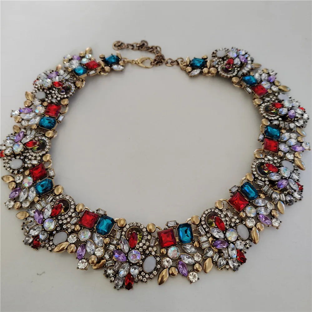 2025 New Fashion Crystal Rhinestones Large Collar Choker Necklace Earrings Women Jewelry Sets Indian Statement Wedding Necklace