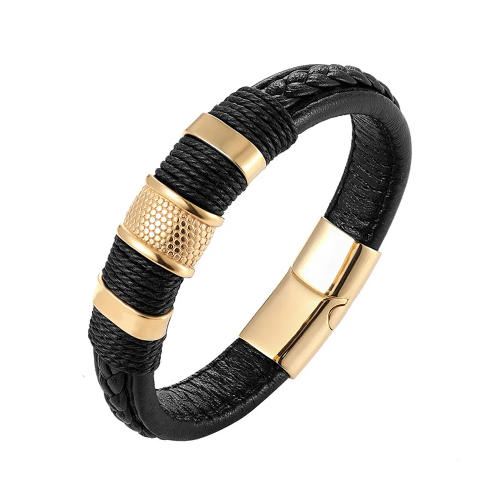 A range of exquisite luxury accessories with this high-quality men's fashion gift. Crafted from genuine black leather, these bracelets offer a unique combination of style and versatility. Perfect for those who appreciate a touch of wild handsomeness, these DIY bracelets make for a truly remarkable gift.