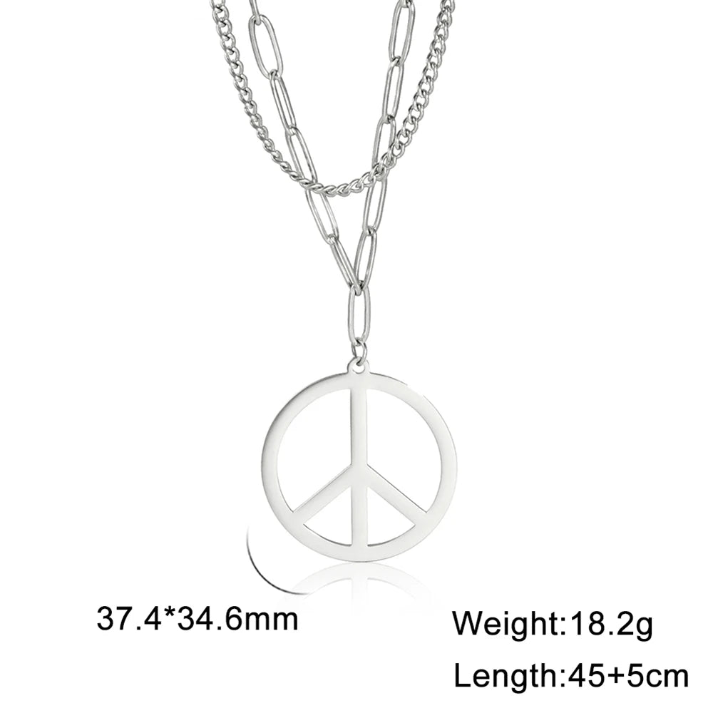 Cazador Stainless Steel 2025 Peace Sign Pendant Necklace for Men Gold Color Double Chain Necklace Jewelry Lover Gift Wholesale