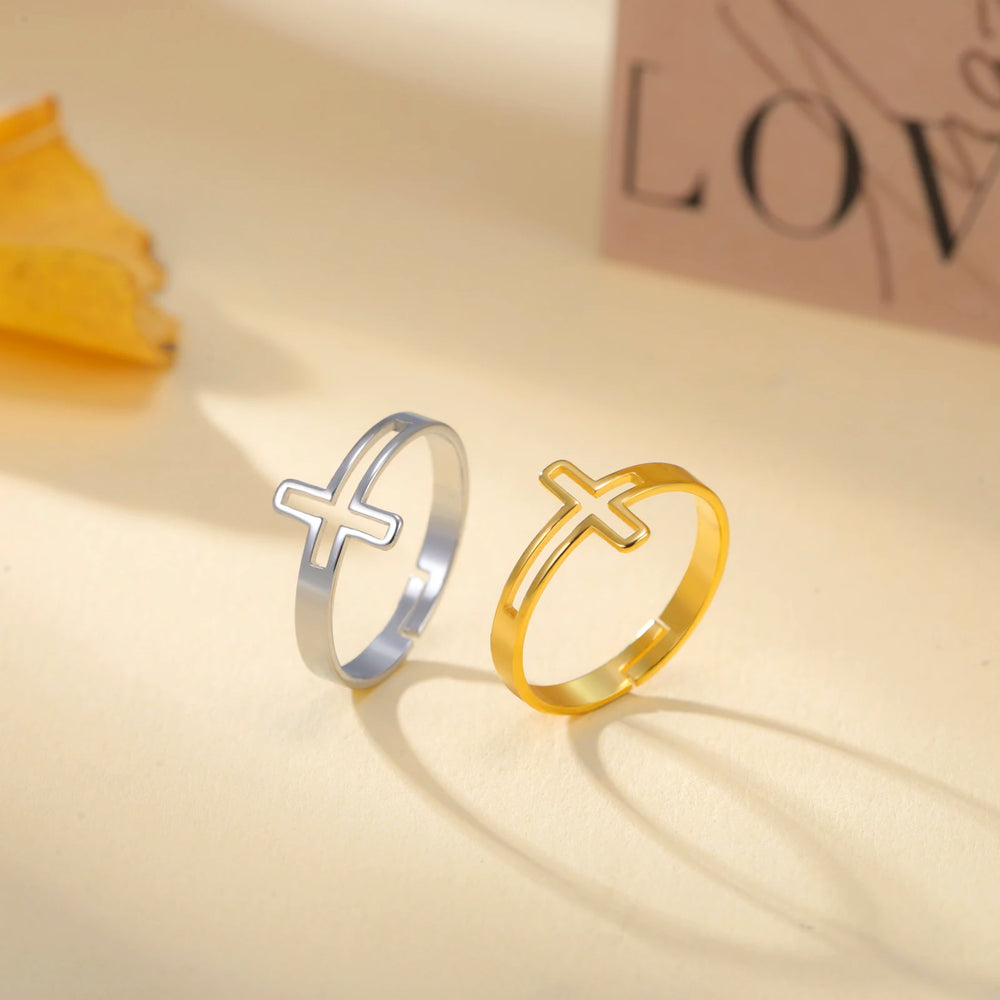 2025 Trend Cross Ring Gold Color Open Finger Rings for Women Christian Jesus Stainless Steel Jewelry Friends Gifts New