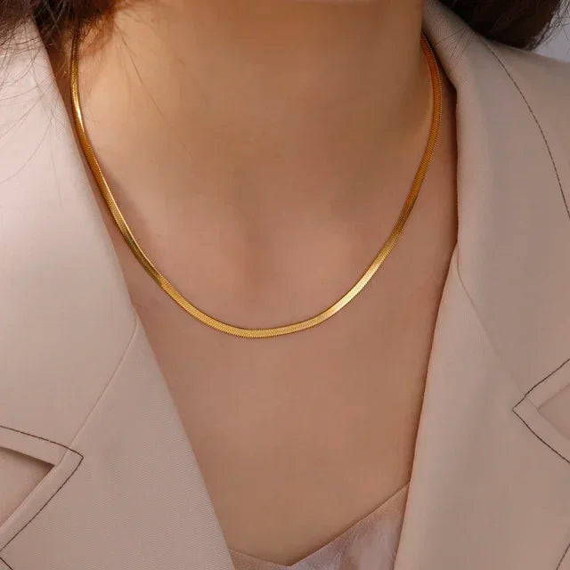 Gold Color Snake Chain Necklace for Women Men Stainless Steel Jewelry 2025 Trend Herringbone Chains Birthday Couple Gift