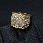 Hip Hop Iced Out Bling CZ Ring Male Gold Color Stainless Steel Zircon Geometry Rapper Rings for Men Fashion Jewelry Gift 2025