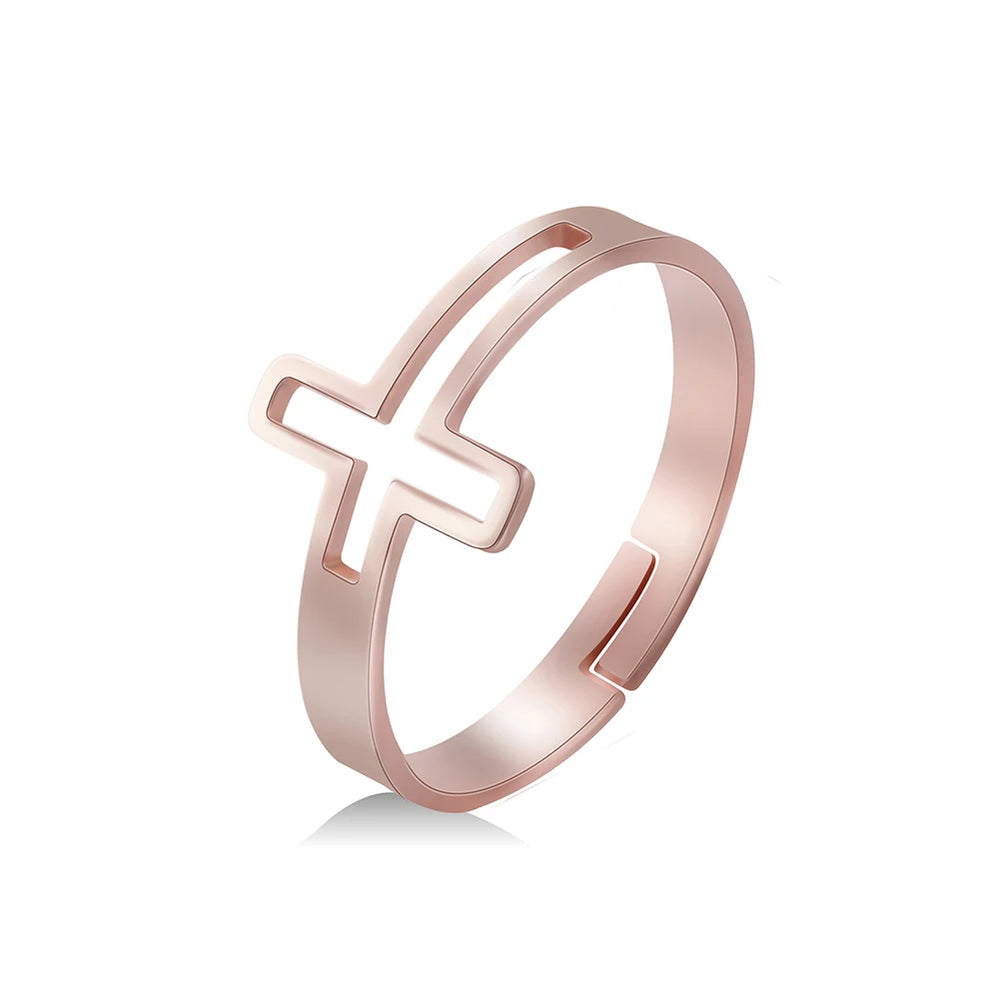 2025 Trend Cross Ring Gold Color Open Finger Rings for Women Christian Jesus Stainless Steel Jewelry Friends Gifts New